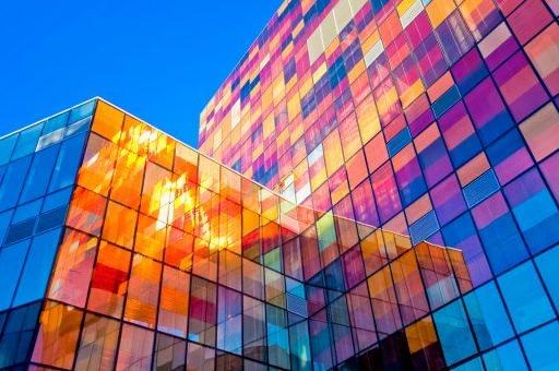 Colourful glass buildings