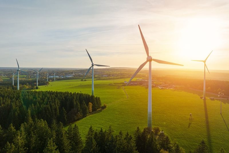 Wind turbines sunset